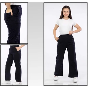 Modi Clas % 98 Pamuk-Gabardin Kumaş-Siyah-Lacivert Renk-Yarım Lastikli-Ön Çift Düğmeli-Bol Paça-Kız Çocuk Pantolonu