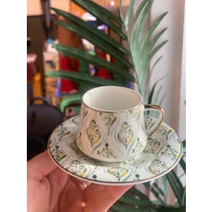 Çırpan Ev Yeşil Desenli 6 Kişilik Türk Kahvesi Fincanı