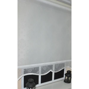 Çift Mekanizmalı Kirli Beyaz Damask Tül Perde ve Ekru Stor Perde STB45252-V01