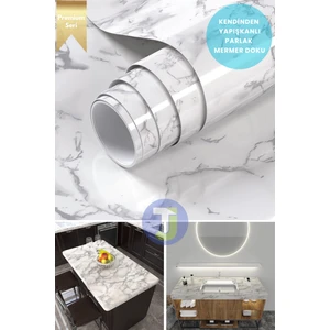 Kendinden Yapışkanlı Mermer Desen Folyo Mutfak Banyo Tezgah Duvar Kaplama 60 cm  x 100 cm  Beyaz