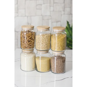 Robinanka  6'lı Set Bambu Kapaklı Cam Kavanoz & Erzak Saklama Kabı 800 ml Orta  Boy ( Vakum Kapak )