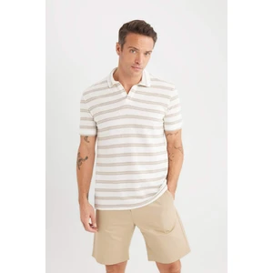 Regular Fit Polo Yaka Çizgili Kısa Kollu Triko Görünümlü Tişört D7941AX25SP