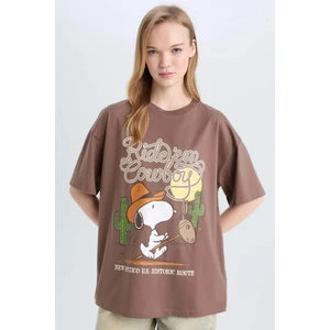 Coool Snoopy Oversize Geniş Kalıp Bisiklet Yaka Baskılı Kısa Kollu Tişört D9135AX25SM