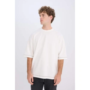 Loose Fit Bisiklet Yaka Kısa Kollu Ağır Kumaş Tişört C0147AX25SP