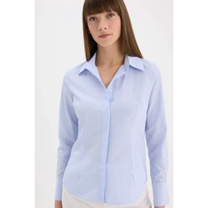 Fitted Basic Düz Poplin Uzun Kollu Gömlek D3172AX25SM