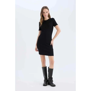 Coool Bodycon Vücudu Saran Bisiklet Yaka Fitilli Kaşkorse Kısa Kollu Mini Elbise E7231AX25SP