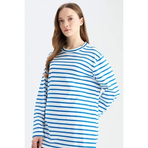 Regular Fit Bisiklet Yaka Çizgili Uzun Kollu Tişört Tunik E6884AX25SP