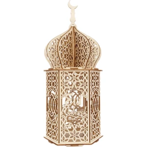 Ahşap Kendin Yap Saray LED Gece Lambası Eid Muak Dekorasyon Süsü Müslüman Ahşap Fener Ramazan Dekorasyonu 1 (Yurt Dışından)