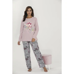 Sonbaharlık Battal Uzun Kol Pijama Altı Uzun Çiçekli Pijama Takım