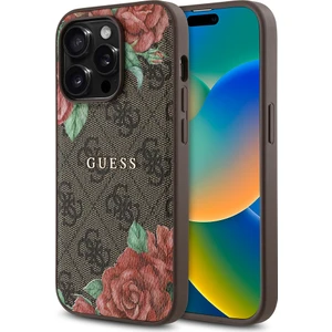 Apple iPhone 14 Pro Max Kılıf Guess Lisanslı Magsafe Uyumlu Gül Baskılı 4g Desenli Yazı Logolu Kahverengi