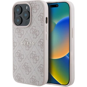 Apple iPhone 14 Pro Max Kılıf Guess  Lisanslı Magsafe Şarj Özellikli 4g Desen Yazı Logolu Kapak Pembe