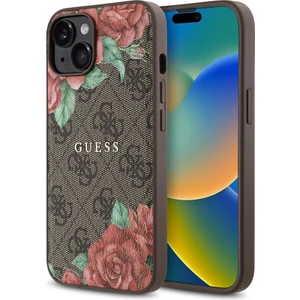 Apple iPhone 14 Kılıf Guess Lisanslı Magsafe Şarj Özellikli Gül Baskılı 4g Desenli Yazı Logolu Kahverengi