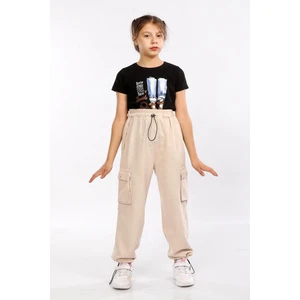 Modi Clas Bel Ribanalı-Stoperli-Kargo Torba Cepli- Pamuk-Slap Kumaş-Kız Çocuk Pantolonu