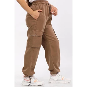 Bel Ribanalı-Stoperli-Kargo Torba Cepli-% 100 Pamuk-Slap Kumaş-Kız Çocuk Pantolonu