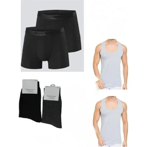 Oska Atlet - Boxer - Çorap Takımı 2 Boxer 2 Atlet 2 Çorap Toplam 6 Parça Ekonomik Iç Çamaşır Seti