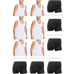 12'Li Paket Erkek İç Çamaşır Seti 6 Atlet 6 Adet Boxer %100 Pamuklu Ekonomik