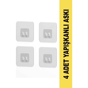 Sas Haus 7x7 cm Süper Güçlü Yapışkanlı Banyo Askısı Yedek 4 Adet Sticker Raf Tutucu Askı