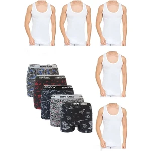 Erkek 5'li Desenli Pamuklu Likralı Boxer Atlet 5 Atlet 5 Boxer