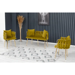 Sarmaşık Çay Seti Takımı Koltuk Takımı Oturma Odası Kafe Antre Hol Ofis 2+1+1 Gold Metal