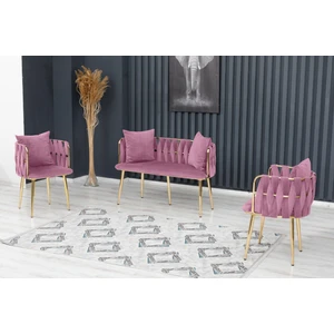 Sarmaşık Çay Seti Takımı Koltuk Takımı Oturma Odası Kafe Antre Hol Ofis 2+1+1 Gold Metal