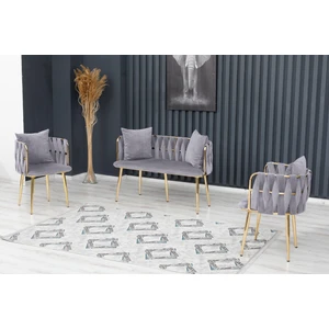 Sarmaşık Çay Seti Takımı Koltuk Takımı Oturma Odası Kafe Antre Hol Ofis 2+1+1 Gold Metal