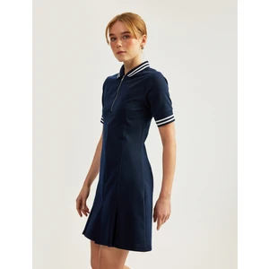 Slim Fit Kısa Kollu Yarım Fermuar Detaylı Mini Polo Yaka Elbise