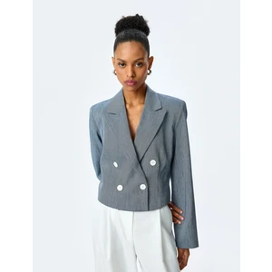 Uzun Kollu Düğmeli Kruvaze Yaka Crop Blazer Ceket