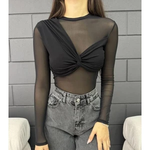 Defile Giyim Bisiklet Yaka Tül Detaylı Sandy Bluz