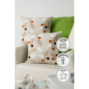 Olivya Keten Punch Nakışlı 2'li Kırlent Kılıfı 42x42 - Kiremit