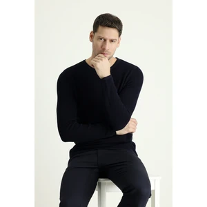 Bisiklet Yaka Slim Fit Dar Kesim Desenli Pamuklu Triko Kazak