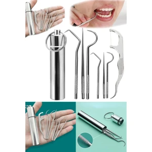 7 Parça Paslanmaz Çelik Ağız Diş Temizleme Tartar Sökücü Plak Temizlik Bakım Seti