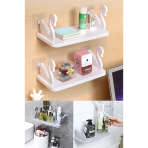 Kuğu Motifli Banyo Mutfak Ofis Baharat Rafı Kendinden Yapışkanlı Kuğu Rafı Beyaz