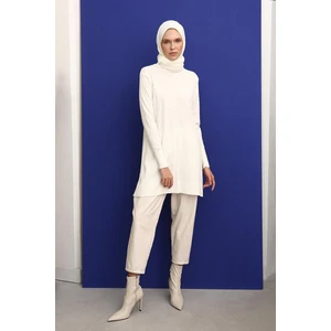 Ekru-Balıkçı Yaka Triko Tunik