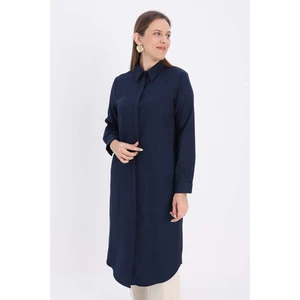 Lacivert-Gizli Patlı Uzun Gömlek