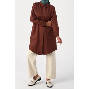 Kahve-Gizli Patlı Gömlek Tunik