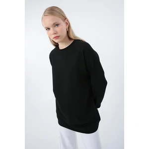 Siyah-Bisiklet Yaka Reglan Kol Sweatshirt