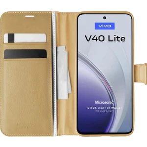 Vivo V40 Lite Kılıf Delux Leather Wallet Gold