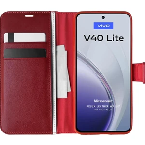 Vivo V40 Lite Kılıf Delux Leather Wallet Kırmızı