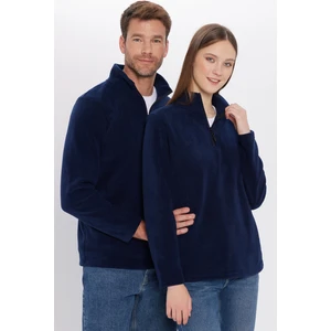 Standart Fit Rahat Kesim Tüylenme Yapmayan Soğuk Geçirmez Lacivert Dik Yaka Polar Sweatshirt