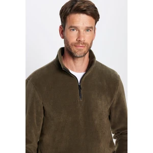 Unisex Standart Fit Anti-pilling Tüylenme Yapmayan Soğuk Geçirmez Haki Dik Bato Yaka Polar Sweatshirt