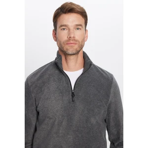 Erkek Standart Fit Rahat Kesim Tüylenme Yapmayan Soğuk Geçirmez Antrasit Dik Yaka Polar Sweatshirt