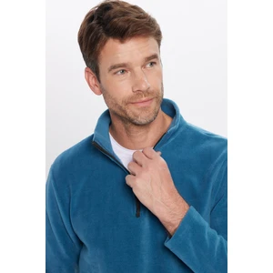 Erkek Standart Fit Rahat Kesim Tüylenme Yapmayan Soğuk Geçirmez Indigo Dik Yaka Polar Sweatshirt
