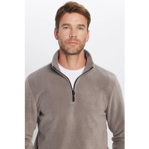 Erkek Standart Fit Rahat Kesim Tüylenme Yapmayan Soğuk Geçirmez Gri Dik Yaka Polar Sweatshirt