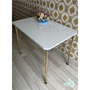 Gold Metal Ayaklı 60 x 90 cm Beyaz Masa (Tek Masa) Beyaz Mutfak Masası Balkon Masası Çalışma Masası