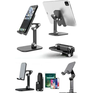 Kademeli Katlanabilir Masaüstü Telefon Tablet Standı Siyah