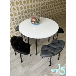 Beyaz Yuvarlak Masalı Bench Takımı Bench & Puf Takımı Beyaz  Masa Füme-Siyah Bench