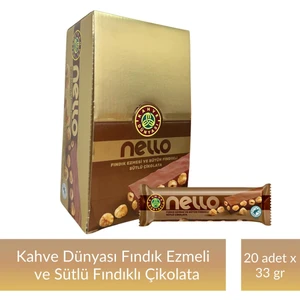 Kahve Dünyası Fındık Ezmesi ve Bütün Fındıklı Sütlü Çikolata 33 gr x 20 Adet