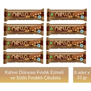 Kahve Dünyası Fındık Ezmesi ve Bütün Fındıklı Sütlü Çikolata 33 gr x 8 Adet