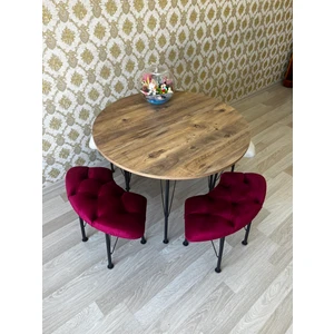 Atlantik Çam Yuvarlak Masalı Bench Takımı Bench & Puf Takımı Ahşap Masa Krem-Bordo Bench