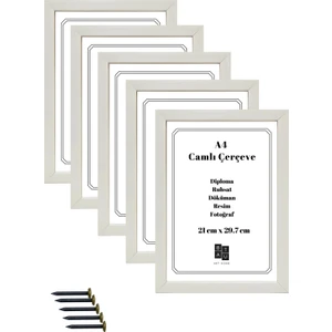 Batu Art Home 5 Adet A4 Çerçeve Gerçek Camlı Belge Diploma Resim Fotoğraf Asılabilir 21 x 29.7  cm